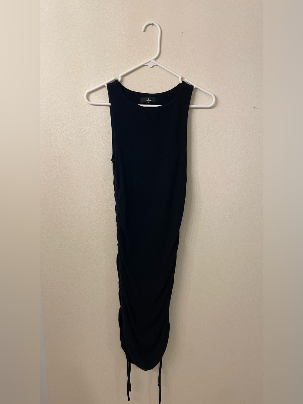 Lulus Over and Over Black Ribbed Drawstring Ruched Bodycon Dress, Medium - Picture 3 of 8